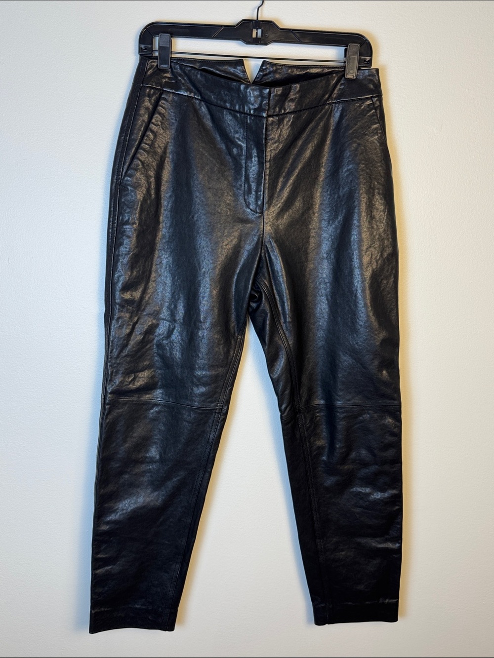 Rag & Bone Black Lambskin Leather Tapered Ankle Pants Split V Waistband 6